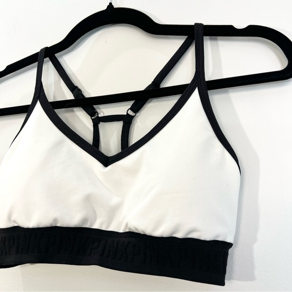 SOLD PINK Victoria's Secret Ultimate lightly lined sports bra white black S - Picture 3 of 10